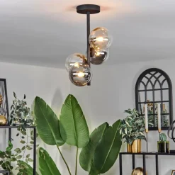 hofstein Plafonnier - Verre 12 cm Chehalis Ambre, Clair, Fumé, 4 lumières