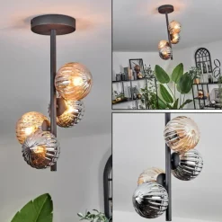 hofstein Plafonnier - Verre 10 cm Chehalis Ambre, Fumé, 4 lumières