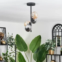 hofstein Plafonnier - Verre 10 cm Chehalis Ambre, Fumé, 4 lumières