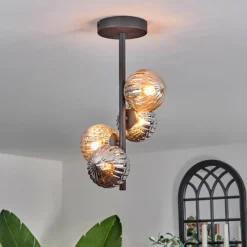 hofstein Plafonnier - Verre 10 cm Chehalis Ambre, Fumé, 4 lumières