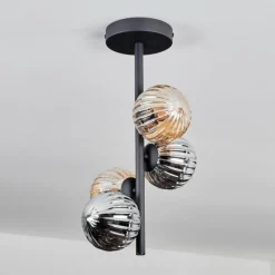 hofstein Plafonnier - Verre 10 cm Chehalis Ambre, Fumé, 4 lumières