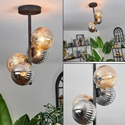 hofstein Plafonnier - Verre 12 cm Chehalis Ambre, Fumé, 4 lumières