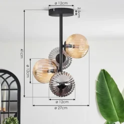 hofstein Plafonnier - Verre 12 cm Chehalis Ambre, Fumé, 4 lumières