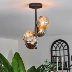 hofstein Plafonnier - Verre 12 cm Chehalis Ambre, Fumé, 4 lumières