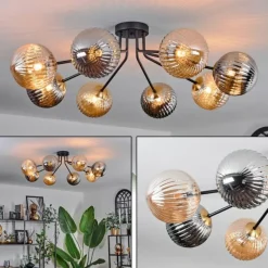 Lampes Dorées-hofstein Plafonnier - Verre 15 cm Chehalis Or, Noir, 8 lumières