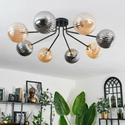 Lampes Dorées-hofstein Plafonnier - Verre 15 cm Chehalis Or, Noir, 8 lumières