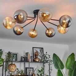 Lampes Dorées-hofstein Plafonnier - Verre 15 cm Chehalis Or, Noir, 8 lumières