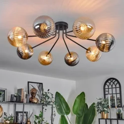 Lampes Dorées-hofstein Plafonnier - Verre 15 cm Chehalis Or, Noir, 8 lumières