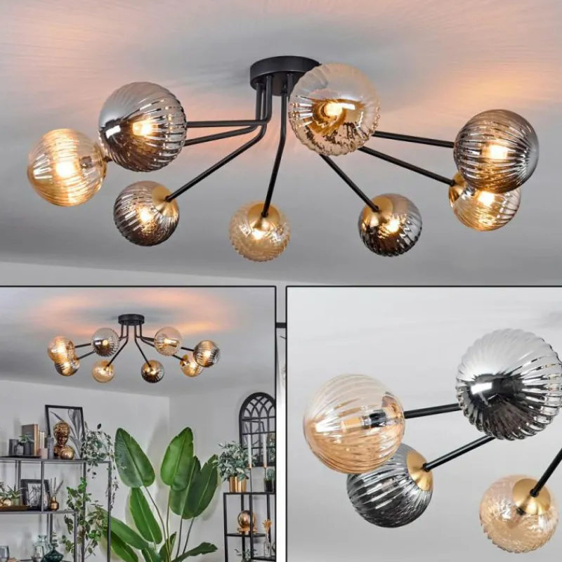 Lampes Dorées-hofstein Plafonnier - Verre 12 cm Chehalis Or, Noir, 8 lumières