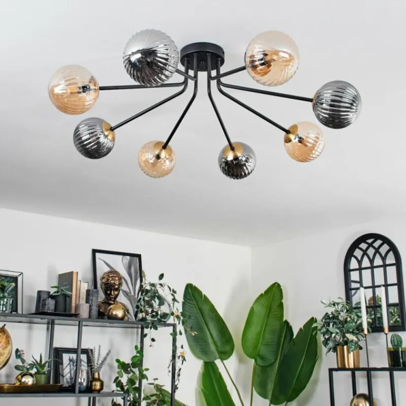 Lampes Dorées-hofstein Plafonnier - Verre 12 cm Chehalis Or, Noir, 8 lumières