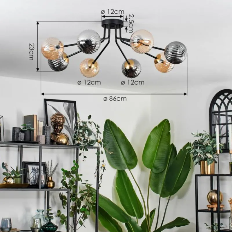 Lampes Dorées-hofstein Plafonnier - Verre 12 cm Chehalis Or, Noir, 8 lumières