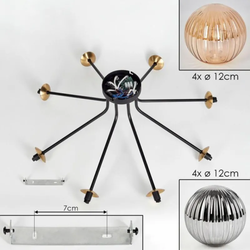 Lampes Dorées-hofstein Plafonnier - Verre 12 cm Chehalis Or, Noir, 8 lumières