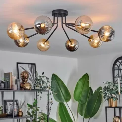 Lampes Dorées-hofstein Plafonnier - Verre 12 cm Chehalis Or, Noir, 8 lumières