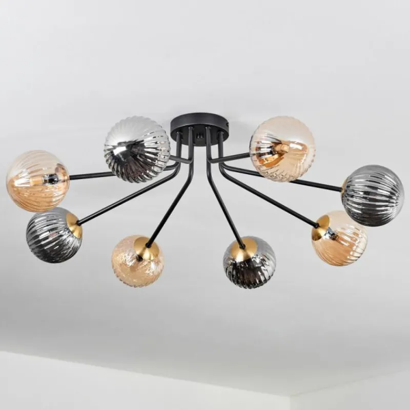 Lampes Dorées-hofstein Plafonnier - Verre 12 cm Chehalis Or, Noir, 8 lumières