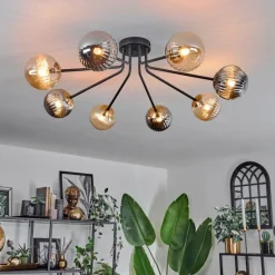 Lampes Dorées-hofstein Plafonnier - Verre 12 cm Chehalis Or, Noir, 8 lumières