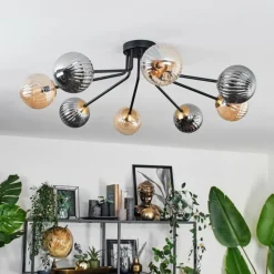 Lampes Dorées-hofstein Plafonnier - Verre 12 cm Chehalis Or, Noir, 8 lumières