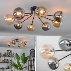 Lampes Dorées-hofstein Plafonnier - Verre 15 cm Chehalis Or, Noir, 8 lumières