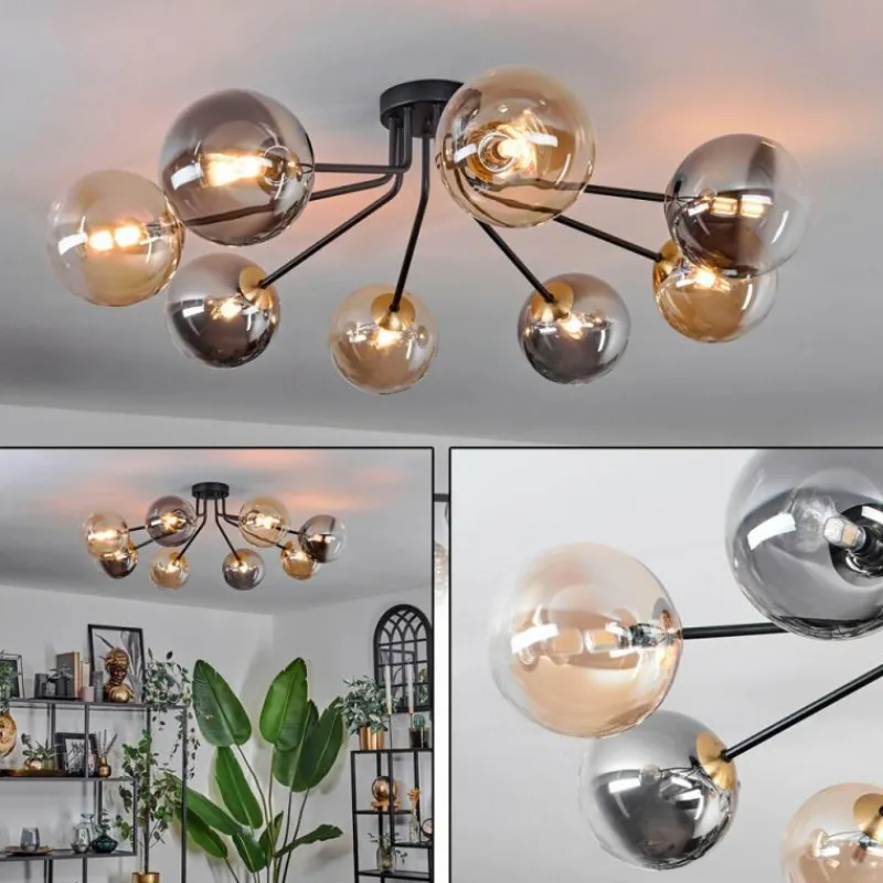 Lampes Dorées-hofstein Plafonnier - Verre 15 cm Chehalis Or, Noir, 8 lumières