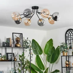 Lampes Dorées-hofstein Plafonnier - Verre 15 cm Chehalis Or, Noir, 8 lumières