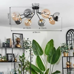 Lampes Dorées-hofstein Plafonnier - Verre 15 cm Chehalis Or, Noir, 8 lumières