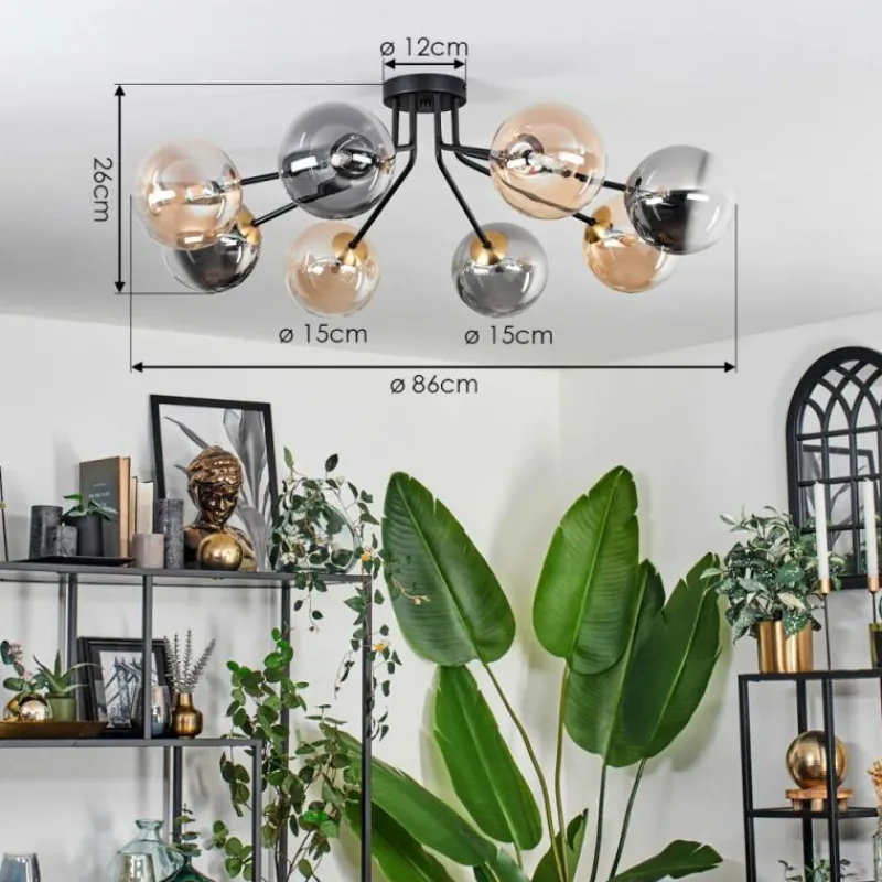 Lampes Dorées-hofstein Plafonnier - Verre 15 cm Chehalis Or, Noir, 8 lumières