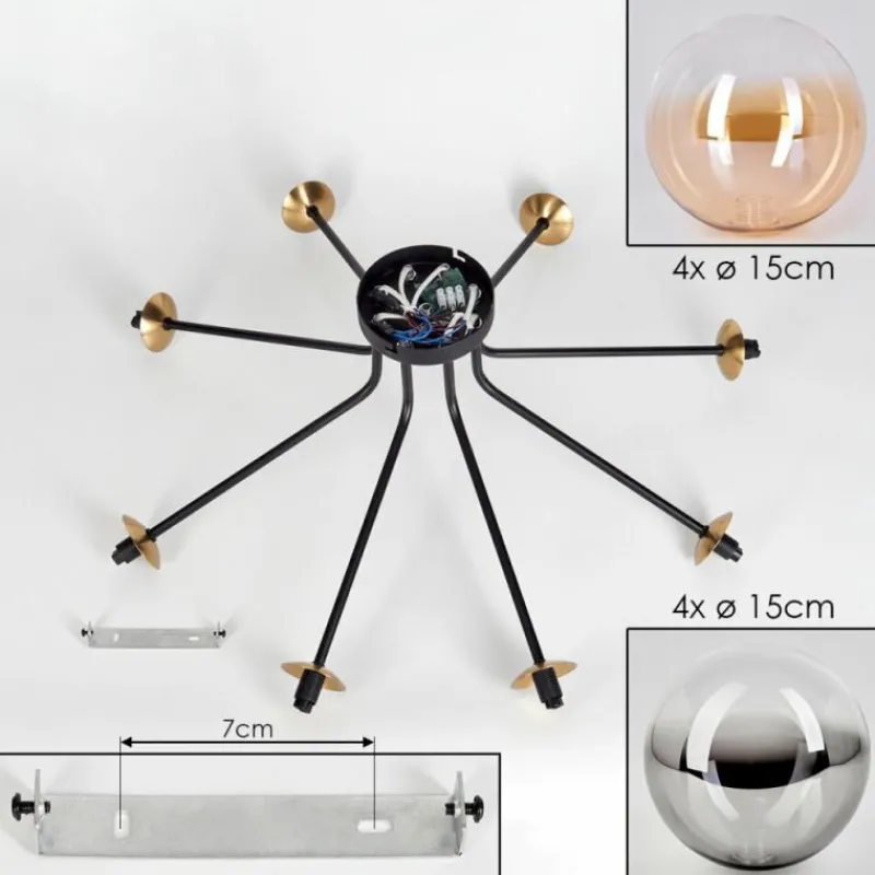 Lampes Dorées-hofstein Plafonnier - Verre 15 cm Chehalis Or, Noir, 8 lumières