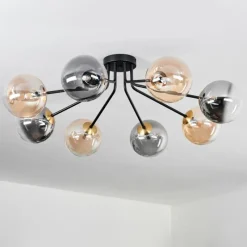 Lampes Dorées-hofstein Plafonnier - Verre 15 cm Chehalis Or, Noir, 8 lumières