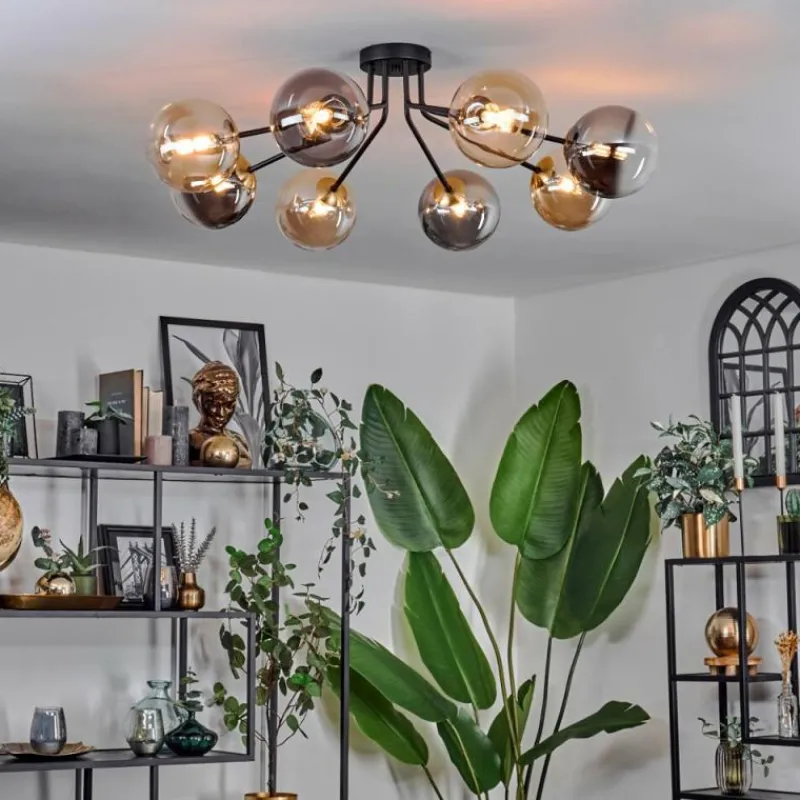 Lampes Dorées-hofstein Plafonnier - Verre 15 cm Chehalis Or, Noir, 8 lumières