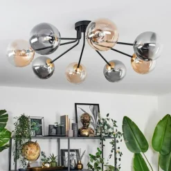 Lampes Dorées-hofstein Plafonnier - Verre 15 cm Chehalis Or, Noir, 8 lumières