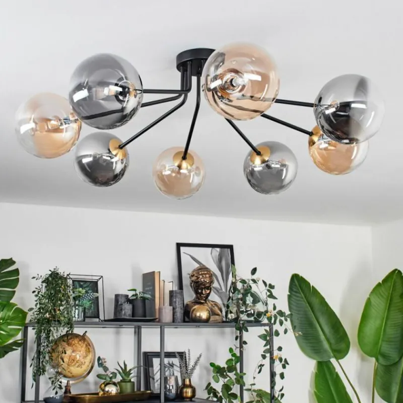 Lampes Dorées-hofstein Plafonnier - Verre 15 cm Chehalis Or, Noir, 8 lumières