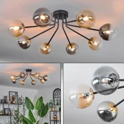 Lampes Dorées-hofstein Plafonnier - Verre 12 cm Chehalis Or, Noir, 8 lumières