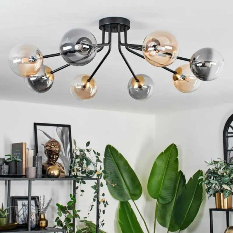 Lampes Dorées-hofstein Plafonnier - Verre 12 cm Chehalis Or, Noir, 8 lumières