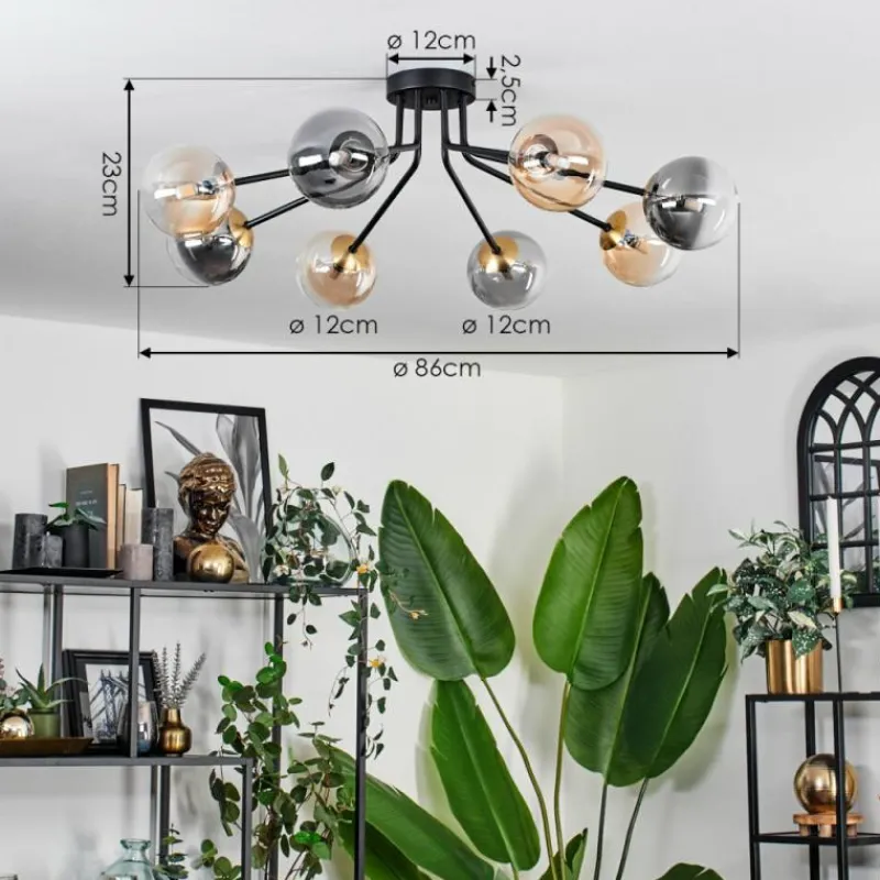 Lampes Dorées-hofstein Plafonnier - Verre 12 cm Chehalis Or, Noir, 8 lumières