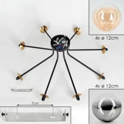 Lampes Dorées-hofstein Plafonnier - Verre 12 cm Chehalis Or, Noir, 8 lumières