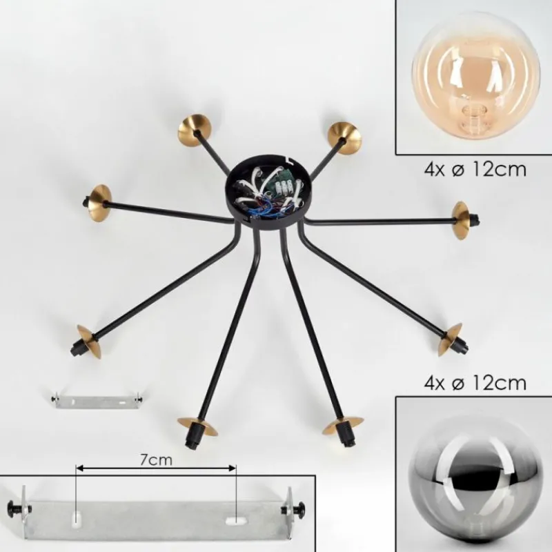 Lampes Dorées-hofstein Plafonnier - Verre 12 cm Chehalis Or, Noir, 8 lumières