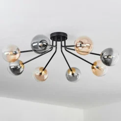 Lampes Dorées-hofstein Plafonnier - Verre 12 cm Chehalis Or, Noir, 8 lumières