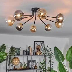 Lampes Dorées-hofstein Plafonnier - Verre 12 cm Chehalis Or, Noir, 8 lumières