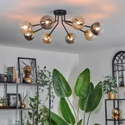 Lampes Dorées-hofstein Plafonnier - Verre 12 cm Chehalis Or, Noir, 8 lumières