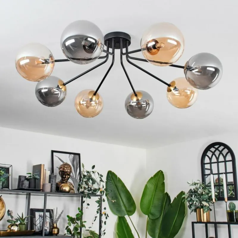 Lampes Dorées-hofstein Plafonnier - Verre 15 cm Chehalis Or, Noir, 8 lumières