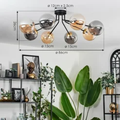 Lampes Dorées-hofstein Plafonnier - Verre 15 cm Chehalis Or, Noir, 8 lumières