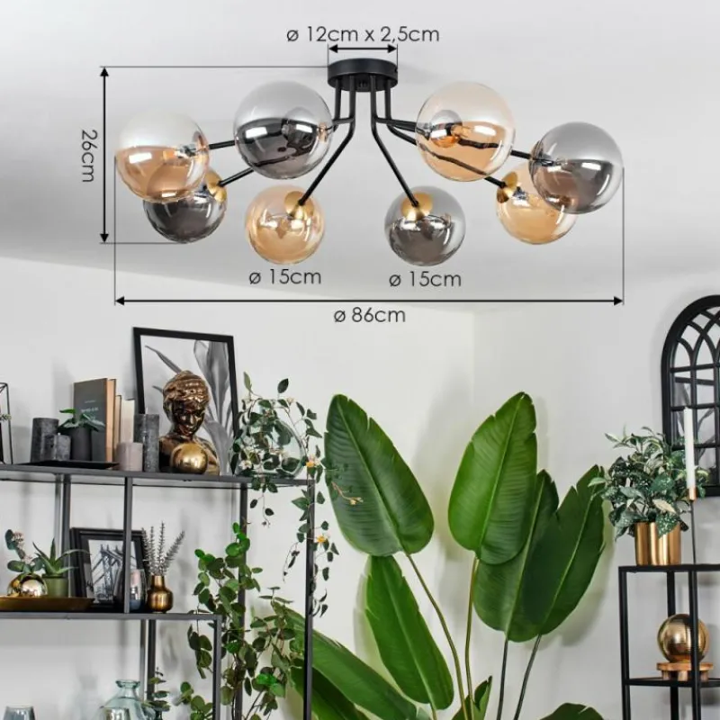 Lampes Dorées-hofstein Plafonnier - Verre 15 cm Chehalis Or, Noir, 8 lumières