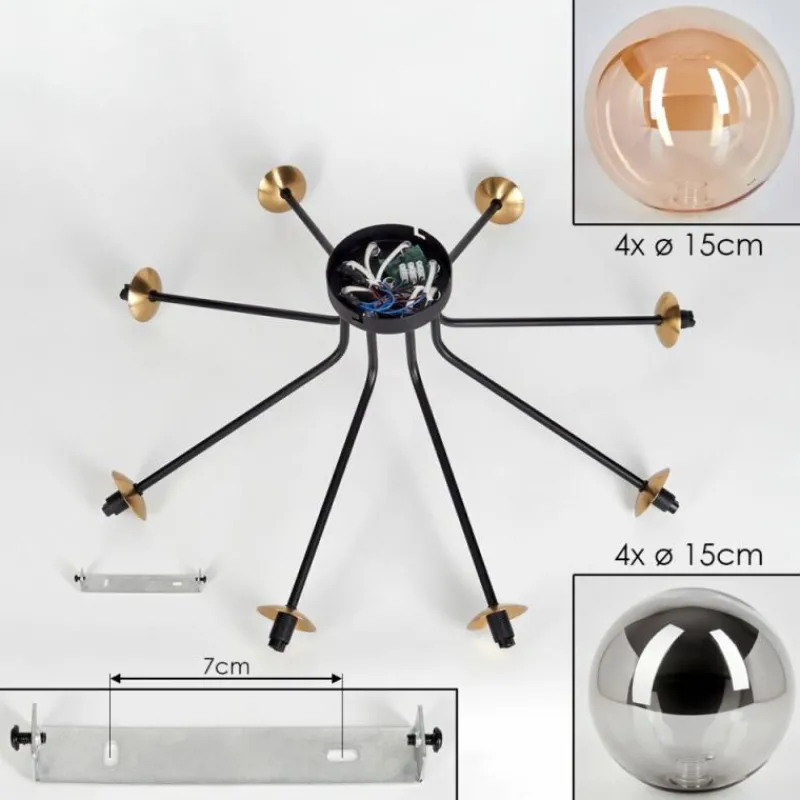 Lampes Dorées-hofstein Plafonnier - Verre 15 cm Chehalis Or, Noir, 8 lumières