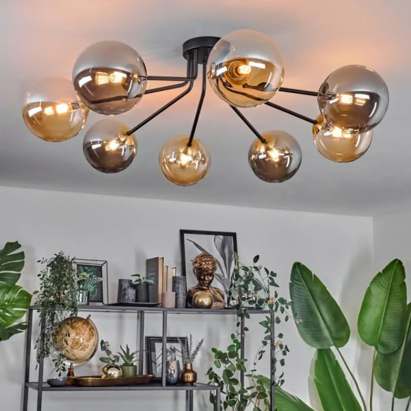 Lampes Dorées-hofstein Plafonnier - Verre 15 cm Chehalis Or, Noir, 8 lumières