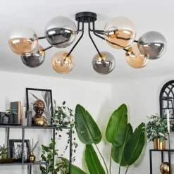 Lampes Dorées-hofstein Plafonnier - Verre 15 cm Chehalis Or, Noir, 8 lumières