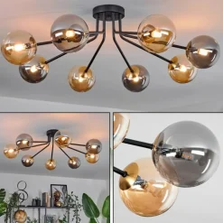 Lampes Dorées-hofstein Plafonnier - Verre 12 cm Chehalis Or, Noir, 8 lumières