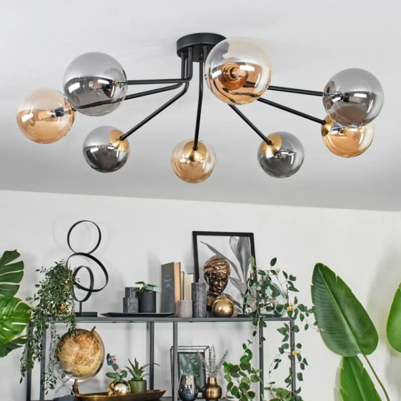 Lampes Dorées-hofstein Plafonnier - Verre 12 cm Chehalis Or, Noir, 8 lumières