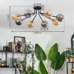 Lampes Dorées-hofstein Plafonnier - Verre 12 cm Chehalis Or, Noir, 8 lumières