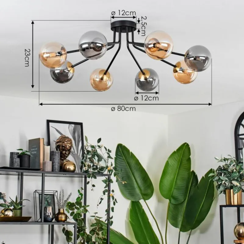 Lampes Dorées-hofstein Plafonnier - Verre 12 cm Chehalis Or, Noir, 8 lumières