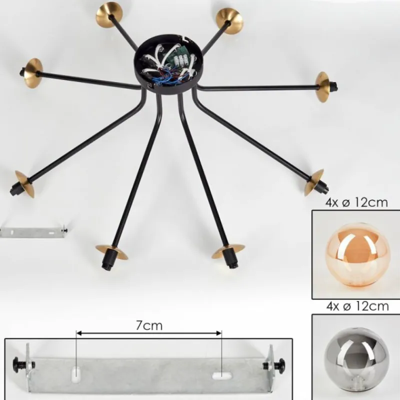 Lampes Dorées-hofstein Plafonnier - Verre 12 cm Chehalis Or, Noir, 8 lumières