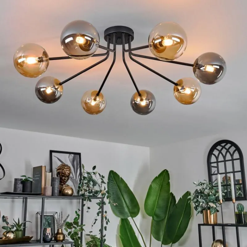 Lampes Dorées-hofstein Plafonnier - Verre 12 cm Chehalis Or, Noir, 8 lumières